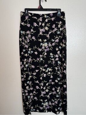 Anna Black Maxi Skirt with Lavender & Cream Floral Print